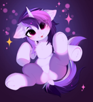 Size: 3366x3686 | Tagged: safe, alternate version, artist:empress-twilight, oc, oc only, oc:dreaming bell, pony, unicorn, :p, belly, belly button, butt, cheek fluff, chest fluff, commission, dock, ear fluff, eye clipping through hair, eyebrows, eyebrows visible through hair, featureless crotch, female, heart butt, horn, looking at you, mare, plot, smiling, smiling at you, solo, sparkles, spread legs, spreading, tail, tongue out, two toned coat, underhoof, unicorn oc, ych result