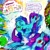 Size: 1440x1440 | Tagged: safe, artist:vemrill, oc, oc only, oc:toothpaste, pegasus, pony, blue coat, english, female, grin, mare, purple mane, purple tail, smiling, speech bubble, tail, text, wings