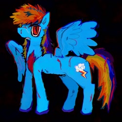 Size: 1440x1440 | Tagged: safe, artist:vemrill, rainbow dash, pegasus, pony, g4, alternate design, black background, female, full body, gritted teeth, mare, simple background, solo, standing, teeth