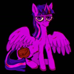 Size: 1440x1440 | Tagged: safe, twilight sparkle, alicorn, pony, g4, black background, female, mare, simple background, sitting, solo, spread wings, twilight sparkle (alicorn), wings