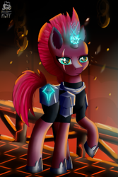 Size: 515x772 | Tagged: safe, artist:xflutt, tempest shadow, pony, unicorn, g4, 2018, broken horn, female, horn, mare, old art, raised hoof, solo