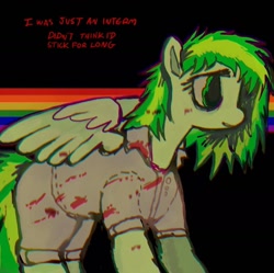 Size: 1433x1427 | Tagged: safe, artist:vemrill, oc, oc:wooden toaster, pegasus, pony, fanfic:rainbow factory, english, fanfic art, misspelling, solo, text