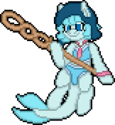 Size: 648x703 | Tagged: safe, artist:bloonacorn, oc, oc only, oc:whaletail, merpony, bikini, clothes, hat, simple background, solo, staff, swimsuit, transparent background