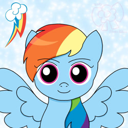 Size: 894x894 | Tagged: safe, artist:totallysilversakura, rainbow dash, pegasus, pony, g4, cutie mark, female, looking at you, mare, smiling, smiling at you, solo, staring into your soul