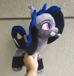 Size: 2712x2802 | Tagged: safe, artist:redi, oc, oc only, oc:epitaphy, bat pony, pony, bat pony oc, female, hand, irl, mare, photo, plushie, pony plushie, solo