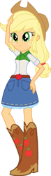 Size: 529x1800 | Tagged: safe, artist:octosquish7260, artist:pedro123emanuel, editor:pedro123emanuel, human, equestria girls, g4, applejack's hat, belt, blonde hair, boots, clothes, cowboy boots, cowboy hat, denim, denim skirt, finger on head, freckles, green eyes, hand on hip, hat, low ponytail, orange skin, rolled up sleeves, shirt, shoes, simple background, skirt, solo, stetson, teenager, transparent background, young adult