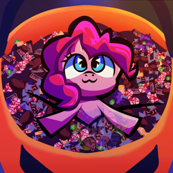 Size: 2384x2384 | Tagged: safe, artist:endercatcore, pinkie pie, earth pony, pony, g4, candy, food, halloween, holiday, looking up, solo