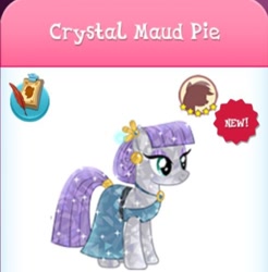 Size: 490x498 | Tagged: safe, gameloft, maud pie, crystal pony, earth pony, pony, g4, crystal maud pie, ear piercing, happy, piercing, smiling, solo, when she smiles