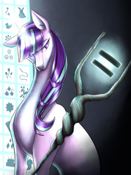 Size: 1024x1366 | Tagged: safe, artist:starshine74, starlight glimmer, pony, unicorn, g4, my little pony: friendship is magic, the cutie map, cutie mark vault, equal cutie mark, female, glowing, glowing horn, horn, mare, s5 starlight, scene interpretation, solo, staff, staff of sameness