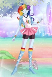 Size: 400x600 | Tagged: safe, rainbow dash, equestria girls, g4, clothes, female, multicolored hair, outdoors, rainbow hair, sailor moon (series), sailor senshi maker, skirt, solo