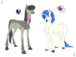 Size: 3380x2560 | Tagged: safe, artist:anelaponela, dj pon-3, octavia melody, vinyl scratch, earth pony, undead, unicorn, vampire, vampony, g4, female, horn, redesign, simple background, tail, travelersverse, white background