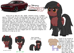 Size: 1664x1200 | Tagged: safe, artist:lrg!!, oc, oc only, oc:landrovergamingpony!!, oc:octane red, choker, clothes, dodge (car), dodge challenger, ear fluff, implied anon, looking at you, reference sheet, simple background, socks, white background