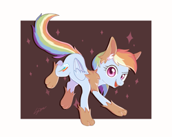 Size: 1700x1358 | Tagged: safe, artist:sion, part of a set, rainbow dash, pegasus, pony, g4, animal costume, clothes, costume, cute, dashabetes, female, halloween, halloween costume, looking at you, mare, passepartout, signature, smiling, smiling at you, solo, sparkles, wolf costume