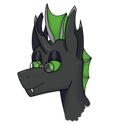 Size: 2500x2500 | Tagged: safe, artist:spesssmutcentral, oc, oc only, oc:dronea-24-753, changeling, bust, changeling oc, fangs, glasses, green changeling, portrait, simple background, solo, transparent background