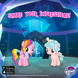 Size: 1080x1080 | Tagged: safe, gameloft, cozy glow, rainbow harmony, pegasus, pony, g4, official, duo, duo female, female, filly, foal, friendship student