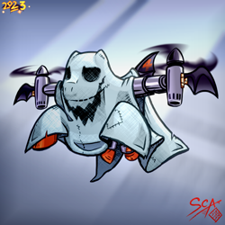 Size: 2000x2000 | Tagged: safe, artist:scarletdex8299, oc, oc only, oc:redgear alloy, earth pony, ghost, undead, artificial wings, augmented, bat wings, clothes, costume, crepuscular rays, face imprint, flying, ghost costume, halloween, halloween costume, holiday, male, moonlight, night, nightmare night costume, patch, propeller, saddlecopter, sheet, smiling, spinning, spooky, tattered, texture, wings