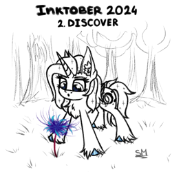 Size: 1000x1000 | Tagged: safe, artist:sunamoonmlp, derpibooru exclusive, oc, oc only, oc:sunamoon, alicorn, pony, g4, cute, female, horn, inktober, inktober 2024, outdoors, solo, tree, wings