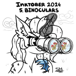 Size: 1000x1000 | Tagged: safe, artist:sunamoonmlp, derpibooru exclusive, oc, oc:sunamoon, alicorn, pony, g4, binoculars, cute, female, horn, inktober, inktober 2024, wings