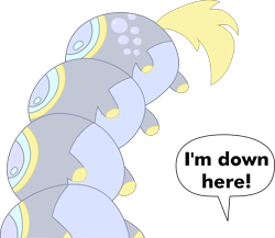 Size: 2375x2064 | Tagged: safe, artist:aidanthedrawerboi10, derpy hooves, caterpillar, pony, g4, derpipillar, simple background, solo, species swap, speech bubble, transparent background, upside down