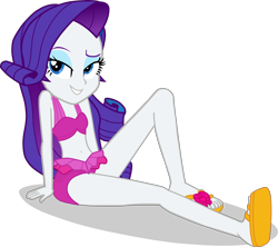 Size: 2445x2171 | Tagged: safe, alternate version, artist:dustinwatsongkx, rarity, human, equestria girls, g4, bare shoulders, belly, belly button, bikini, clothes, clothes swap, feet, female, midriff, one-piece swimsuit, pinkie pie swimsuit, sandals, simple background, sleeveless, solo, swimsuit, swimsuit swap, transparent background, vector