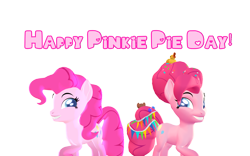 Size: 1920x1200 | Tagged: safe, artist:puzzlshield2, pinkie pie, earth pony, pony, g4, 3d, 3d render, duo, female, looking at each other, looking at someone, mmd, older, older pinkie pie, pinkie pie day, png, render, self paradox, self ponidox, simple background, transparent background