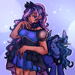 Size: 1000x1000 | Tagged: safe, artist:normalclownposse, kotobukiya, princess luna, alicorn, human, pony, g4, female, humanized, kotobukiya princess luna, mare, solo