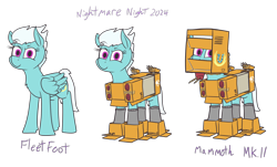 Size: 1892x1140 | Tagged: safe, artist:thebathwaterhero, fleetfoot, pegasus, pony, mlp fim's fourteenth anniversary, g4, box, cardboard box, clothes, command and conquer, costume, nightmare night, simple background, solo, transparent background