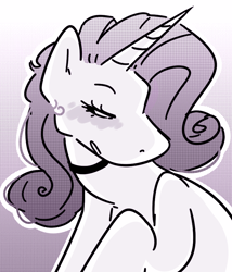 Size: 900x1050 | Tagged: safe, artist:normalclownposse, rarity, pony, unicorn, g4, bust, choker, eyes closed, female, horn, mare, monochrome, solo, turned head