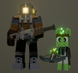 Size: 2320x2160 | Tagged: safe, artist:mint pill, oc, oc only, oc:mint pill, human, pony, unicorn, armor, big daddy, bioshock, bioshock pony (mint pill), horn, magic, minecraft, telekinesis, weapon