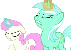 Size: 596x419 | Tagged: safe, edit, edited screencap, editor:luckydog416, screencap, lyra heartstrings, twinkleshine, pony, unicorn, g4, background removed, duo, eyes closed, female, horn, mare, simple background, straining, transparent background