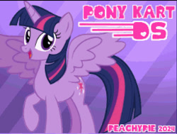 Size: 513x388 | Tagged: safe, twilight sparkle, alicorn, pony, g4, female, game screencap, mare, mario kart, mario kart ds, open mouth, open smile, pony kart ds, ponykart, raised hoof, smiling, solo, super mario bros., twilight sparkle (alicorn)