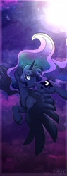 Size: 1560x4096 | Tagged: safe, artist:twisted_sketch, princess luna, alicorn, pony, g4, cloud, female, flying, mare, moon, solo