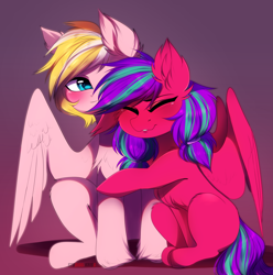 Size: 4935x4970 | Tagged: safe, artist:krissstudios, oc, oc only, pegasus, pony, absurd resolution, duo, female, gradient background, hug, mare