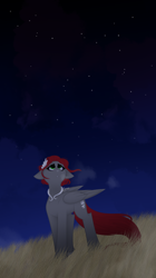 Size: 2400x4272 | Tagged: safe, artist:feather_bloom, oc, oc only, oc:void, pegasus, pony, detailed background, field, fog, gift art, jewelry, night, night sky, outdoors, pretty, shading, sky, solo, stars, wind