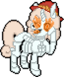 Size: 520x624 | Tagged: safe, artist:bloonacorn, oc, oc only, oc:bloona blazes, skeleton pony, unicorn, bone, digital art, hat, horn, pixel art, simple background, skeleton, solo, team fortress 2, transparent background, unicorn oc