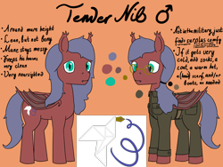 Size: 2880x2160 | Tagged: safe, artist:mannitenerisunt, derpibooru exclusive, oc, oc only, oc:tender nib, bat pony, pony, abstract background, bat pony oc, bat wings, belt, button-up shirt, clothes, collar, fangs, glasses, long mane, looking at you, male, military uniform, pants, ponytail, reference sheet, shirt, slit pupils, stallion, standing, uniform, wings