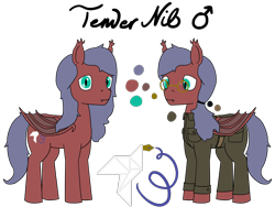 Size: 2880x2160 | Tagged: safe, alternate version, artist:mannitenerisunt, derpibooru exclusive, oc, oc only, oc:tender nib, bat pony, pony, bat pony oc, bat wings, belt, button-up shirt, clothes, collar, fangs, glasses, long mane, looking at you, male, military uniform, pants, ponytail, reference sheet, shirt, simple background, slit pupils, stallion, standing, transparent background, uniform, wings