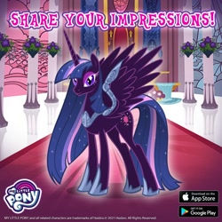 Size: 1080x1080 | Tagged: safe, gameloft, twilight sparkle, alicorn, pony, g4, my little pony: magic princess, darkened coat, female, indoors, mare, nightmare twilight, nightmarified, pale hair, twilight sparkle (alicorn)