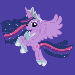 Size: 1080x1076 | Tagged: safe, artist:shucku, twilight sparkle, alicorn, pony, g4, base used, blue background, concave belly, crown, ethereal mane, ethereal tail, female, jewelry, mare, older, older twilight, older twilight sparkle (alicorn), princess twilight 2.0, redesign, regalia, simple background, slender, solo, starry mane, starry tail, tail, thin, twilight sparkle (alicorn)