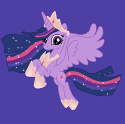 Size: 1080x1071 | Tagged: safe, artist:shucku, twilight sparkle, alicorn, pony, g4, base used, blue background, concave belly, crown, ethereal mane, ethereal tail, female, jewelry, mare, older, older twilight, older twilight sparkle (alicorn), princess twilight 2.0, redesign, regalia, simple background, slender, solo, starry mane, starry tail, tail, thin, twilight sparkle (alicorn)