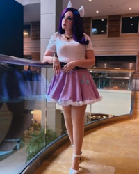 Size: 1080x1350 | Tagged: safe, rarity, human, everfree northwest, g4, clothes, cosplay, costume, cutie mark on clothes, everfree northwest 2024, female, indoors, irl, irl human, photo, solo