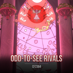 Size: 5120x5120 | Tagged: safe, artist:cfandknuckles, discord, draconequus, g4, cover art, crossover, female, male, odyssey eurobeat, remilia scarlet, stained glass, touhou