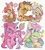 Size: 3300x3700 | Tagged: safe, artist:yanyannonoz, apple bloom, applejack, fluttershy, granny smith, pinkie pie, scootaloo, sweetie belle, earth pony, pegasus, pony, unicorn, g4, :d, apple, blush sticker, blushing, bow, cutie mark crusaders, female, food, hair bow, hat, horn, mare, neckerchief, open mouth, open smile, party hat, party horn, pie, pillow, pinkamena diane pie, simple background, smiling, speech bubble, unshorn fetlocks, white background