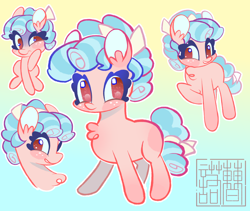 Size: 2480x2092 | Tagged: safe, artist:caonuo05892, cozy glow, earth pony, pony, g4, blue face, blushing, bow, chest fluff, disgusted, female, filly, foal, full body, gradient background, grin, hair bow, multiple views, outline, smiling, solo, white outline, wingless