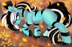 Size: 4000x2600 | Tagged: safe, artist:xvostik, oc, oc only, oc:purapoint, earth pony, pony, annoyed, cute, detailed background, earth pony oc, forest, glasses, long tail, looking back, male, nature, solo, stallion, tail, tree