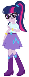 Size: 216x572 | Tagged: safe, artist:noahishere18, sci-twi, twilight sparkle, human, equestria girls, g4, belt, boots, clothes, clothes swap, high heel boots, shirt, shoes, simple background, skirt, solo, white background