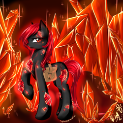 Size: 3000x3000 | Tagged: safe, artist:spidershii, oc, oc only, oc:ruby aegis, crystal pony, pony, bag, crystal, female, high res, mare, raised hoof, saddle bag, solo