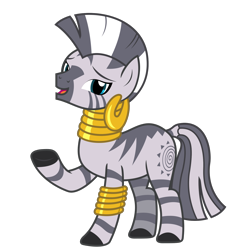 Size: 1656x1811 | Tagged: safe, alternate version, artist:sketchmcreations, zecora, zebra, g4, bracelet, ear piercing, earring, female, jewelry, looking at you, neck rings, open mouth, open smile, piercing, raised hoof, simple background, smiling, solo, standing, transparent background, vector