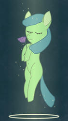 Size: 1080x1920 | Tagged: safe, artist:snowymare, oc, oc only, earth pony, pony, abstract background, belly, belly button, eyes closed, female, flower, mare, smiling, solo