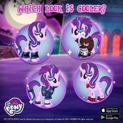 Size: 1080x1080 | Tagged: safe, gameloft, starlight glimmer, pony, unicorn, g4, my little pony: magic princess, alternate hairstyle, choker, clothes, ear piercing, earring, edgelight glimmer, eyeshadow, game screencap, horn, jacket, jewelry, leather, leather jacket, makeup, piercing, punklight glimmer, red eyeshadow, skirt